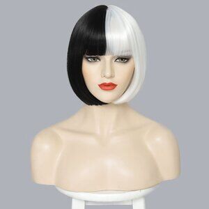 New YBYMCAI Black and White Bob Wig With Bangs